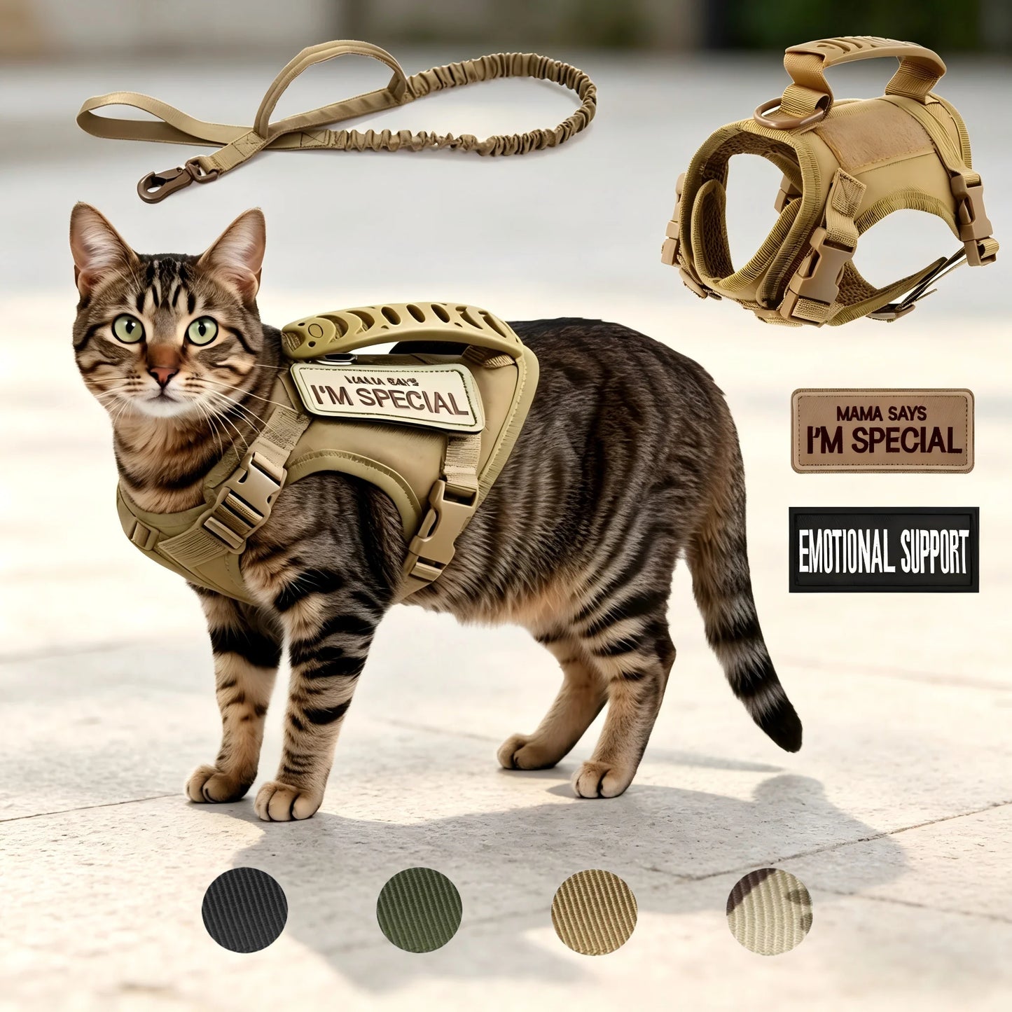 Safe Tactical Cat Harness and Leash with Stickers for Pets