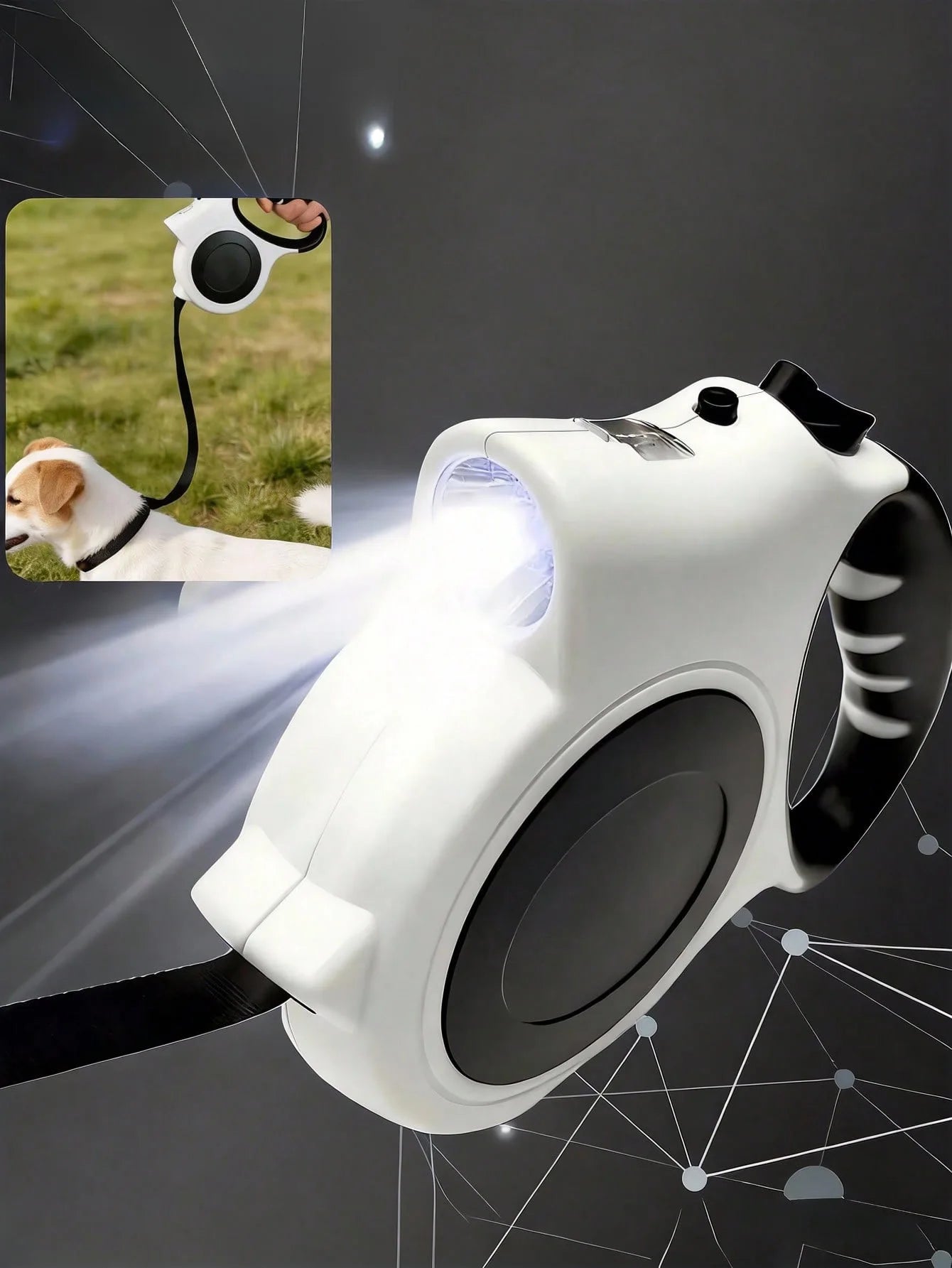 Retractable Dog Leash With LED Flashlight 16ft Anti Slip Handle Heavy Duty Nylon