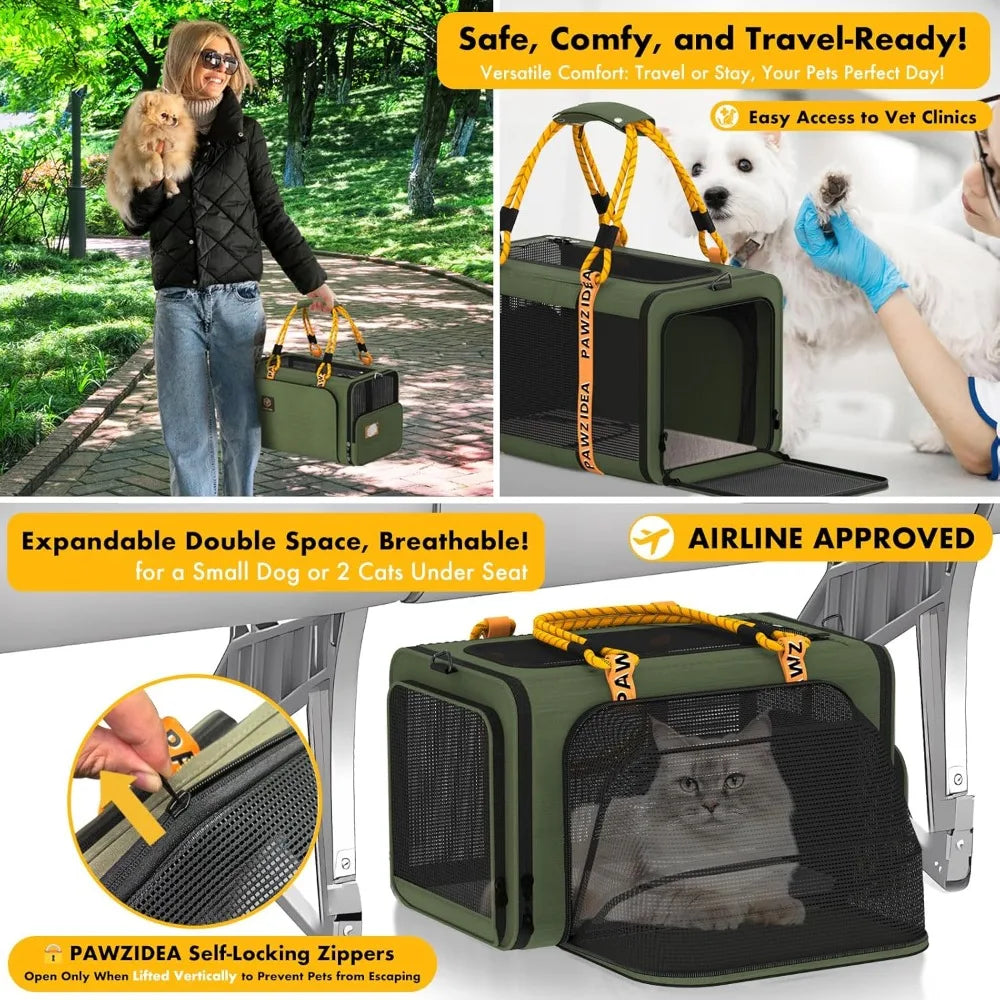 Expandable Cat Carrier With Wheels Under Seat TSA Airline Approved