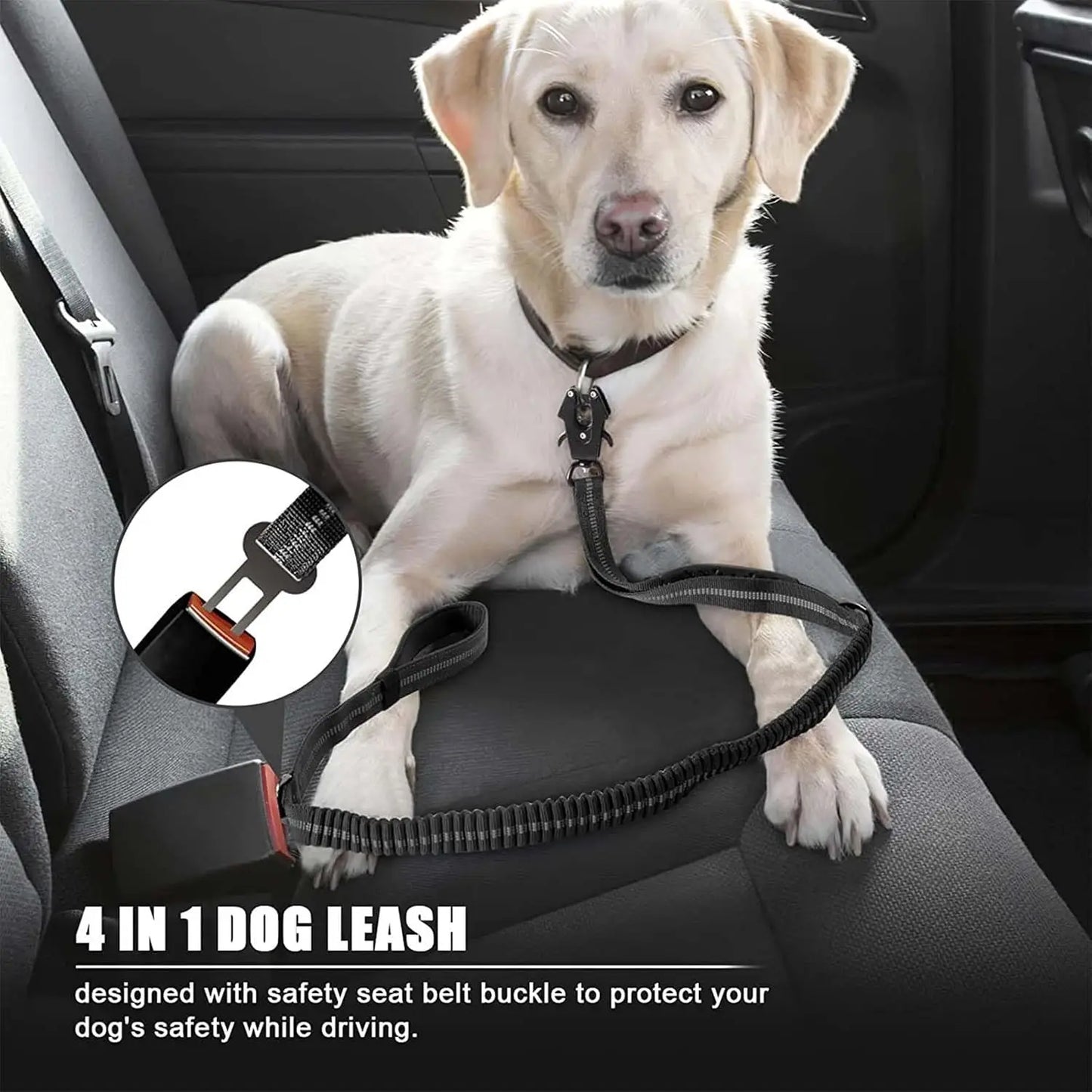 Reflective Shock Absorbing Dog Leash With Seatbelt For Large Dogs