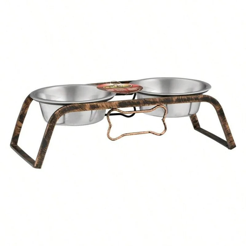 Rustic Bone Diner Dual Dog Bowl Durable Non Slip Food