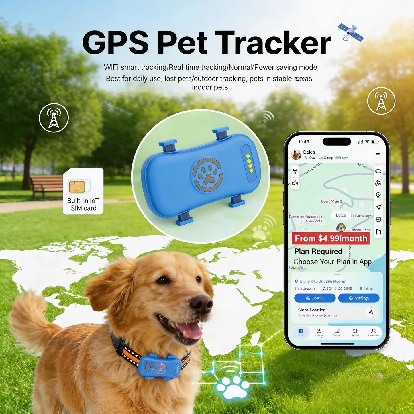 GPS Pet TrackingDevice 4G With Built In IoT SIM Pro