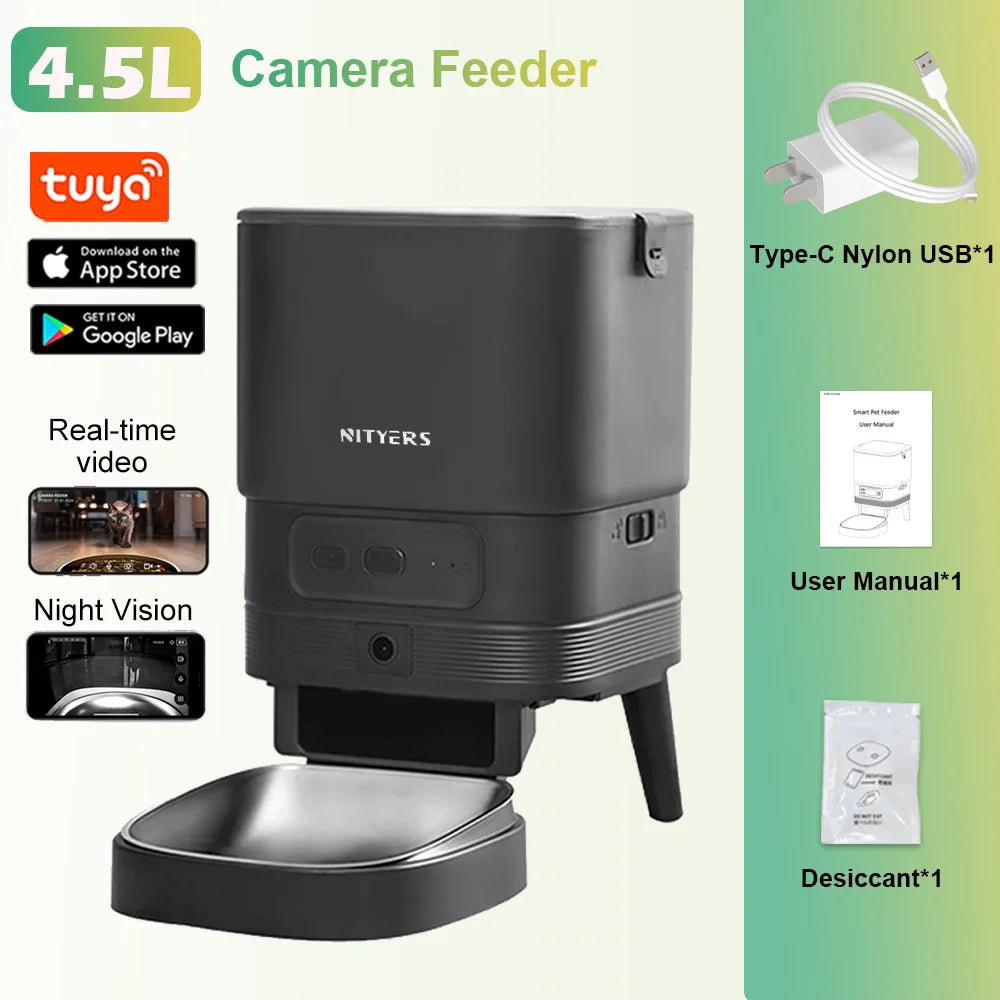 NITYERS Automatic Cat Feeder With Timed Dispenser And Stainless Bowl