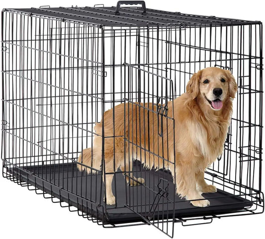 BestPet Foldable Dog Crate With Double Doors And Latches