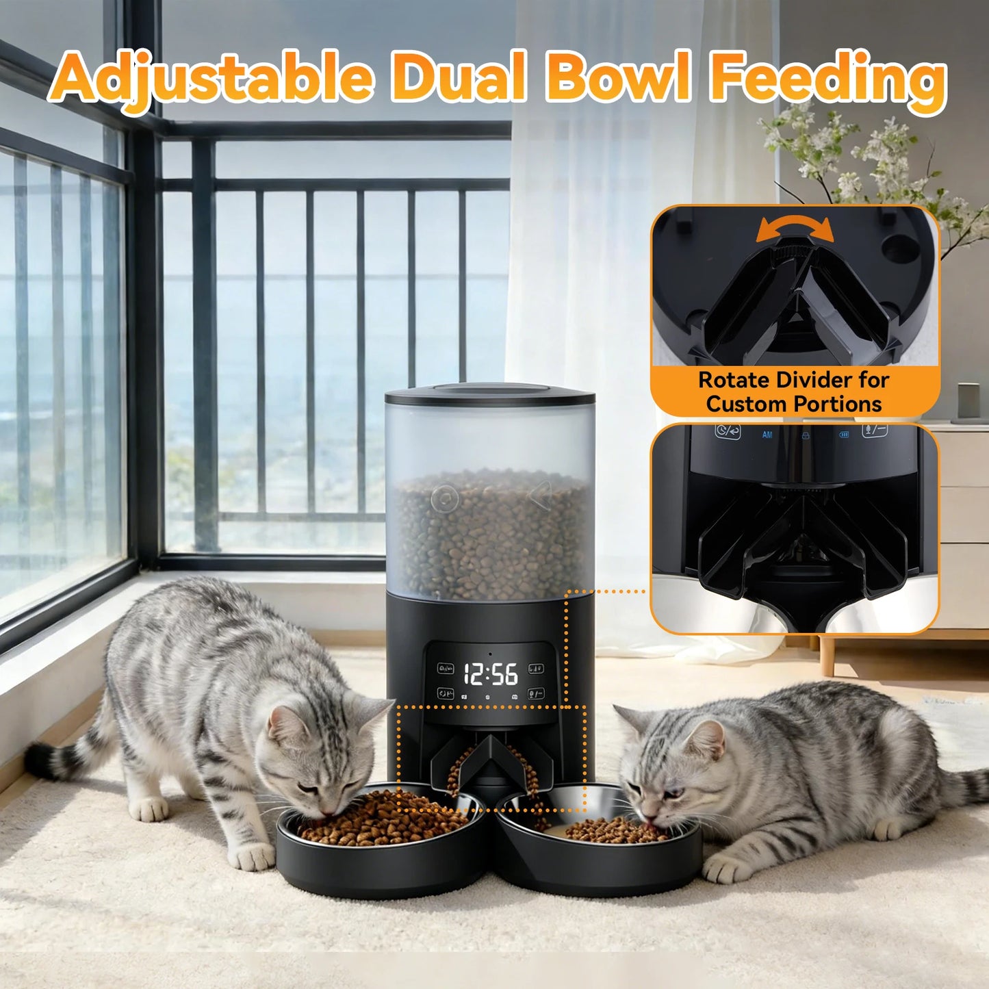 Automatic Cat And Dog Feeder With Dual Bowls
