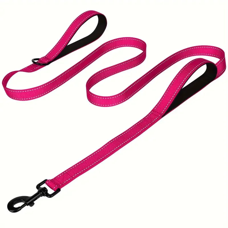 Heavy Duty Double Handle Dog Leash With Reflective Strips For Night Safety