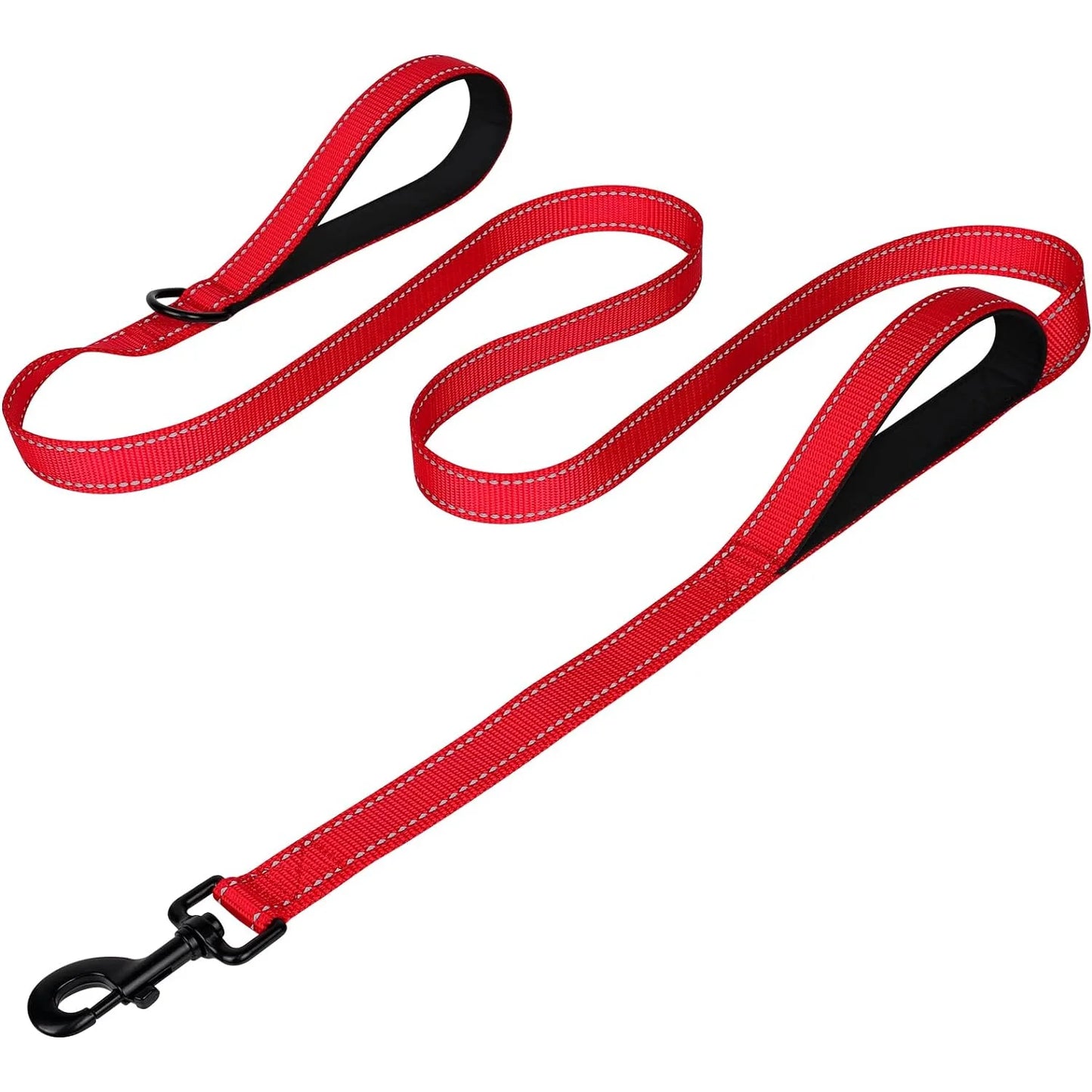 Heavy Duty Double Handle Dog Leash With Reflective Strips For Night Safety
