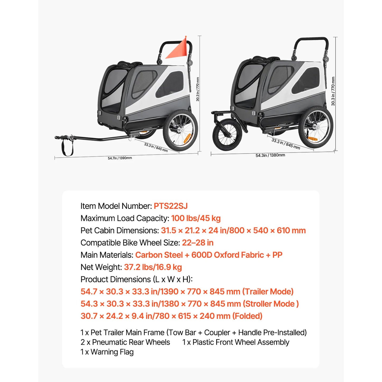 2 In 1 Canine Bike Trailer Stroller Carrier For Dogs