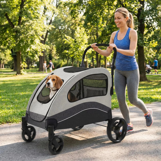 HiMISS Collapsible Dog Stroller Wagon With 360 Degree Swivel Handle