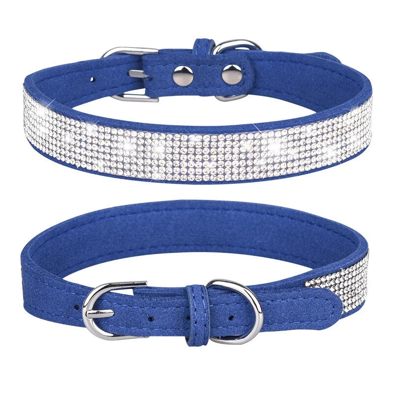 Premium Bling Rhinestone Leather Dog Collar Adjustable