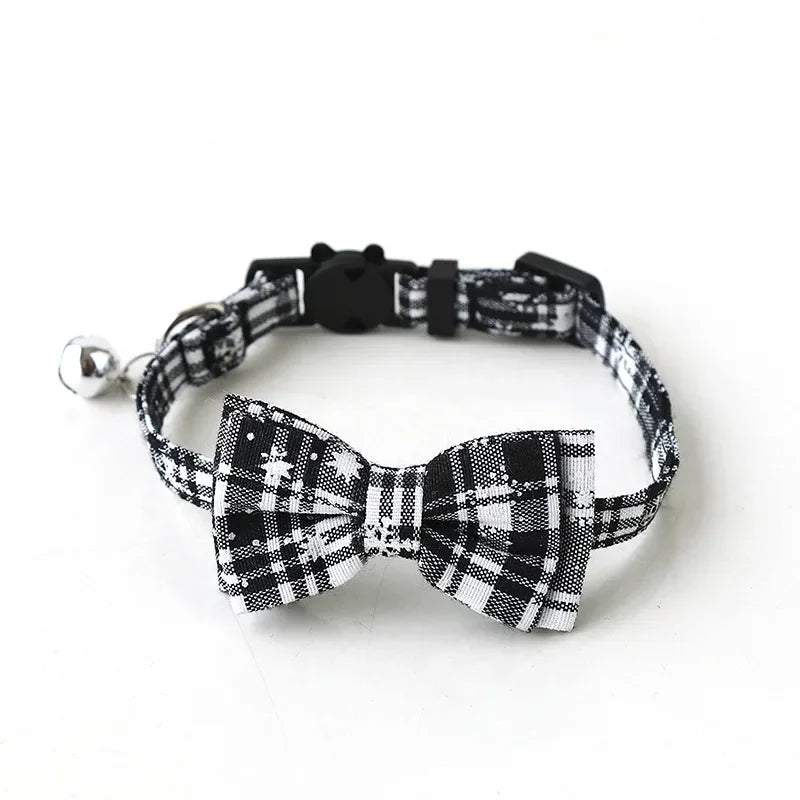 Christmas Bowknot Plaid Snowflake Adjustable Breakaway Pet Collar With Bell