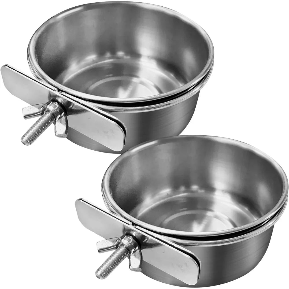 Bird Cage Feeder Cups 2-Pack Parrot Food Water Bowl Holder