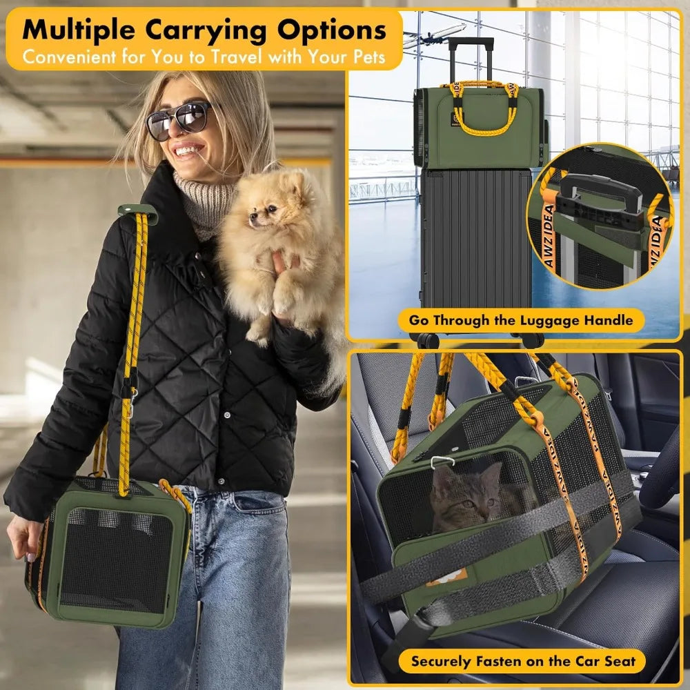 Expandable Cat Carrier With Wheels Under Seat TSA Airline Approved