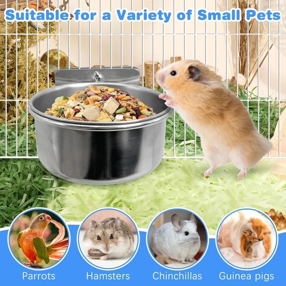 Bird Cage Feeder Cups 2-Pack Parrot Food Water Bowl Holder