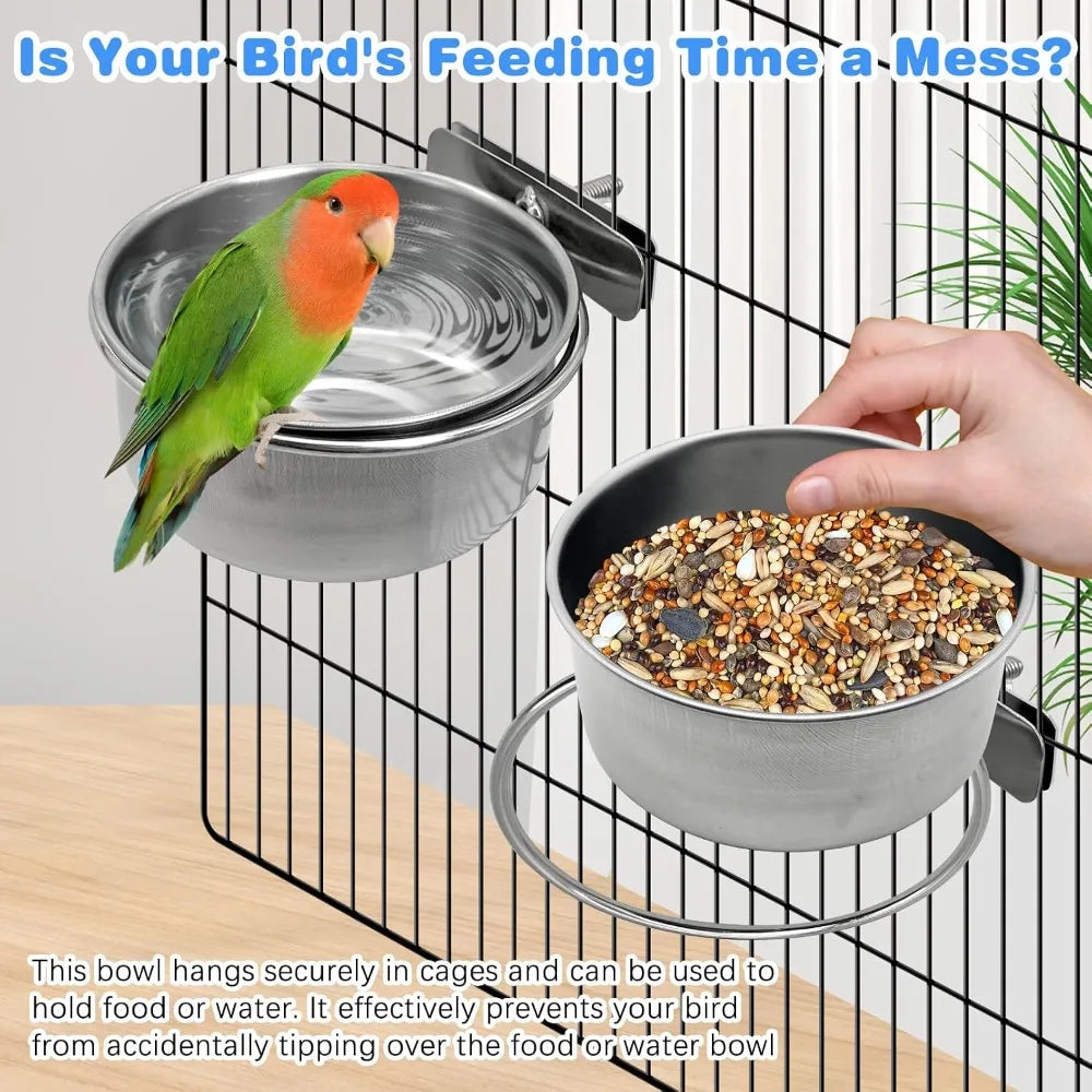 Bird Cage Feeder Cups 2-Pack Parrot Food Water Bowl Holder