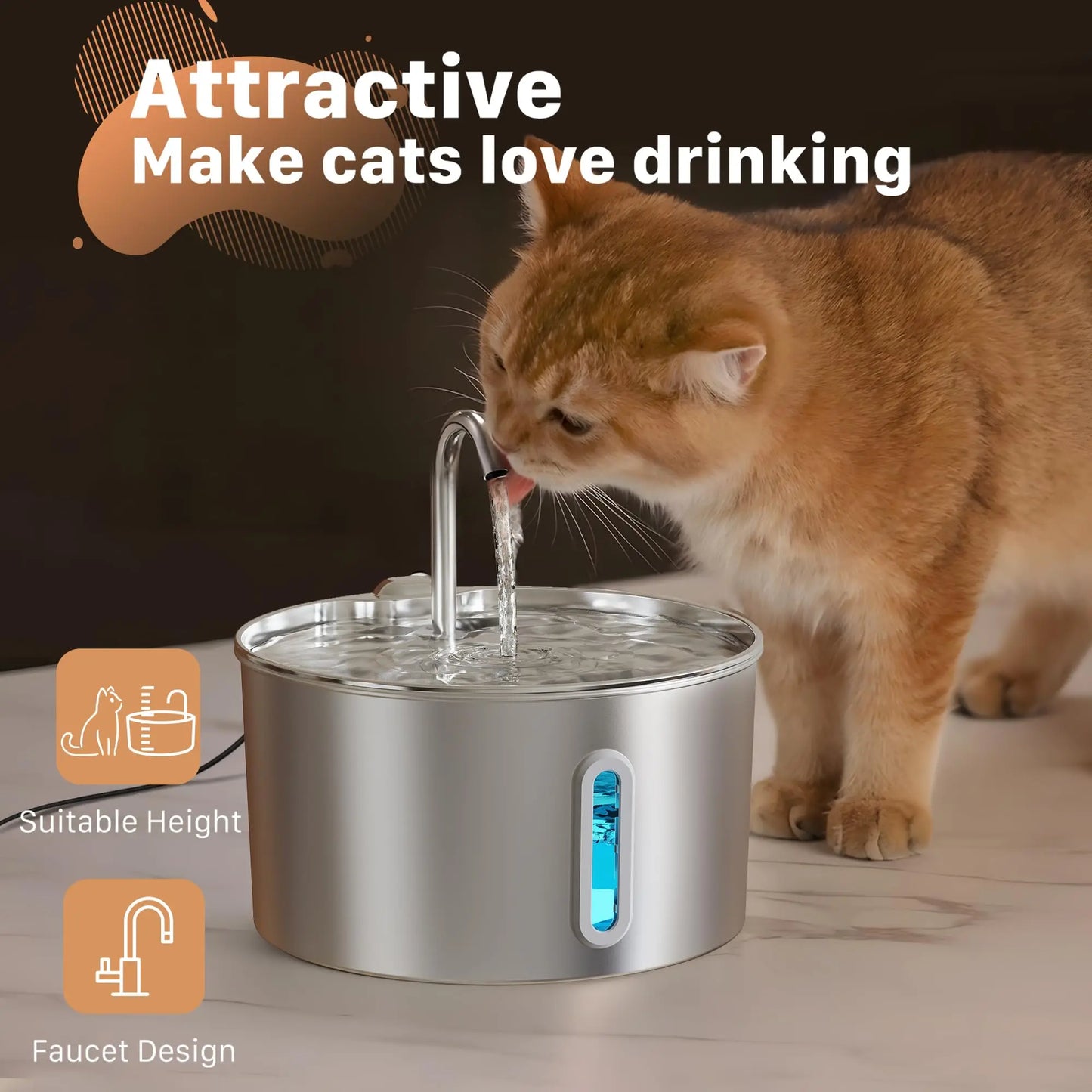 ZYFeeder Automatic Pet Water Fountain Stainless Steel Quiet Dispenser
