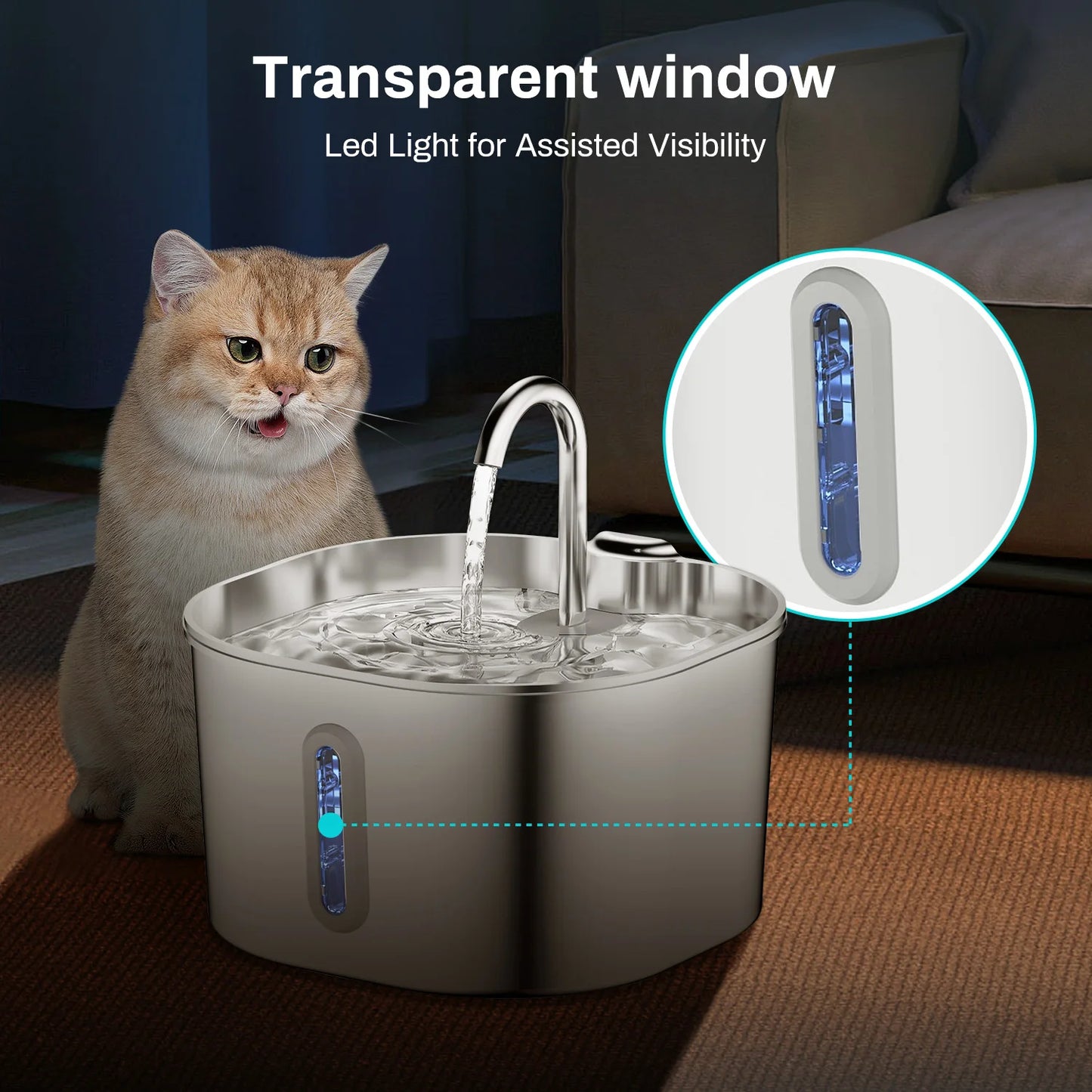 Automatic Cat Water Fountain Stainless Steel Square Feeder