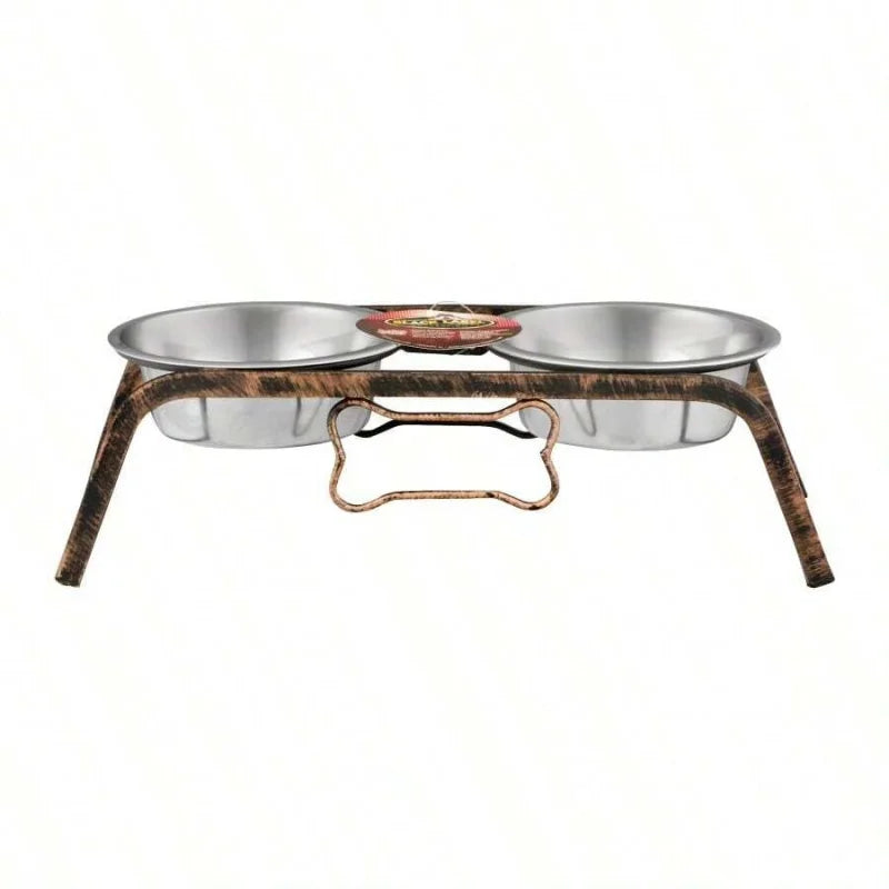 Rustic Bone Diner Dual Dog Bowl Durable Non Slip Food