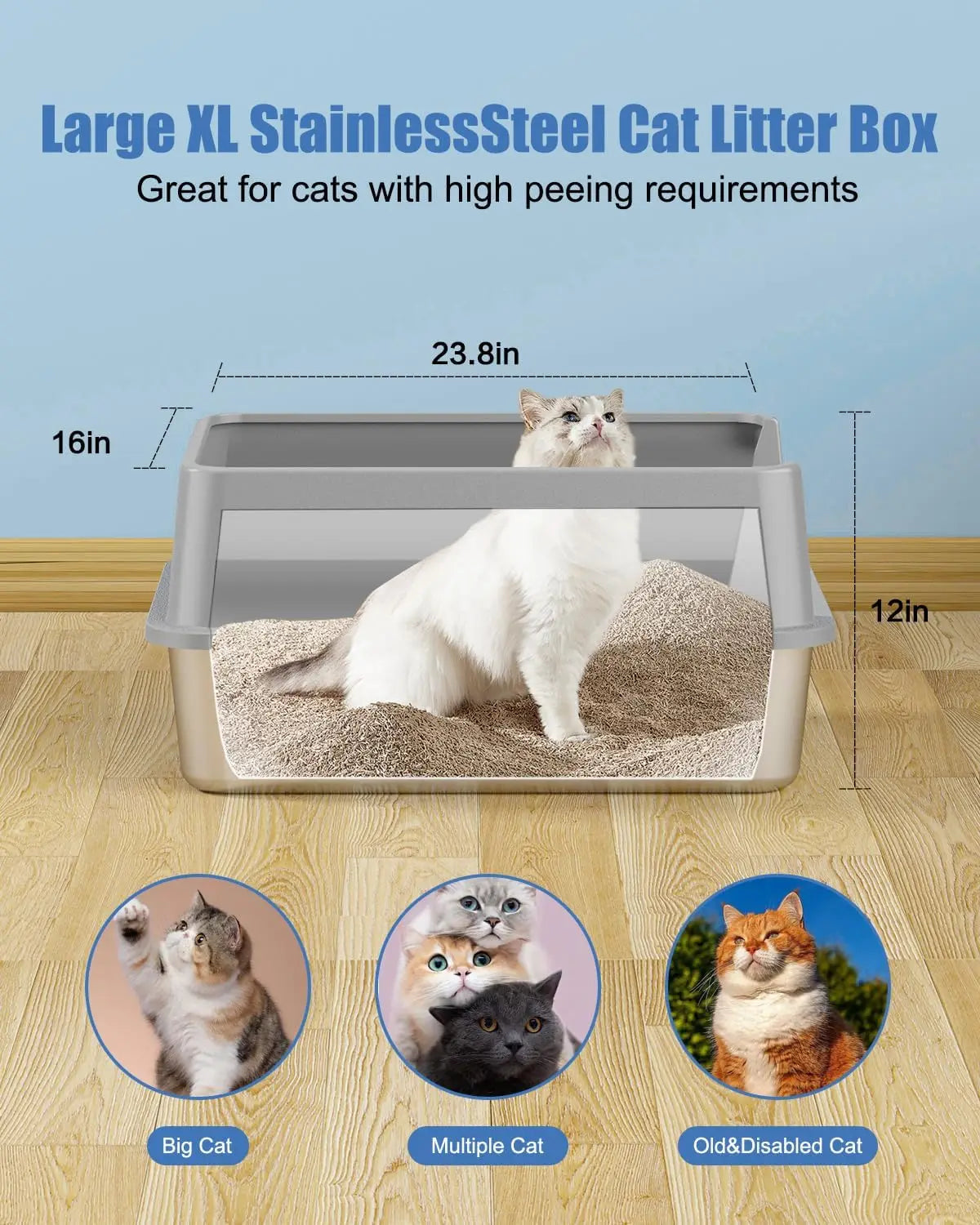 Stainless Steel Litter Box with Lid 2-Pack Odor-Free Leak-Proof