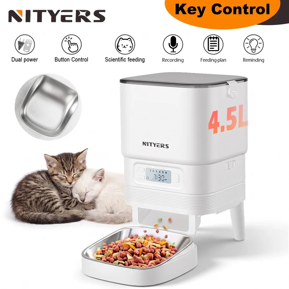 NITYERS Automatic Cat Feeder With Timed Dispenser And Stainless Bowl