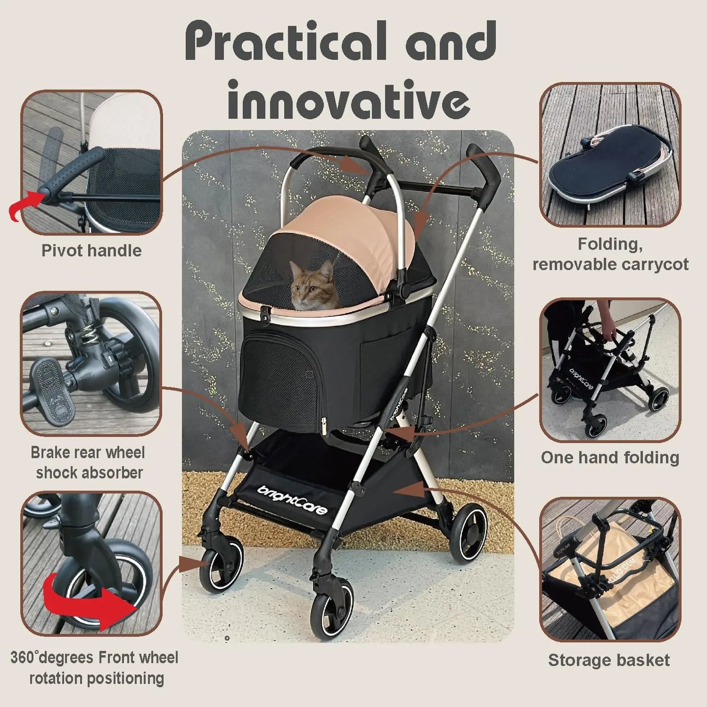 Lightweight Pet Stroller For Small Dogs And Cats Car Seat