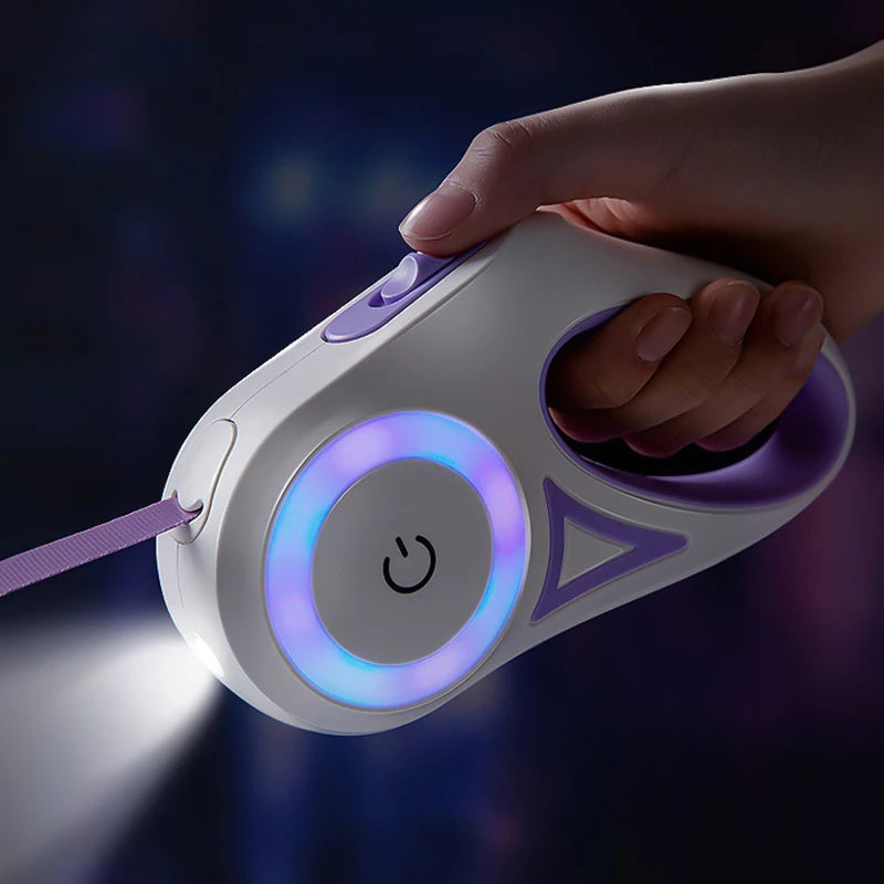 LED Retractable Dog Leash With Light Reflective Quick Release