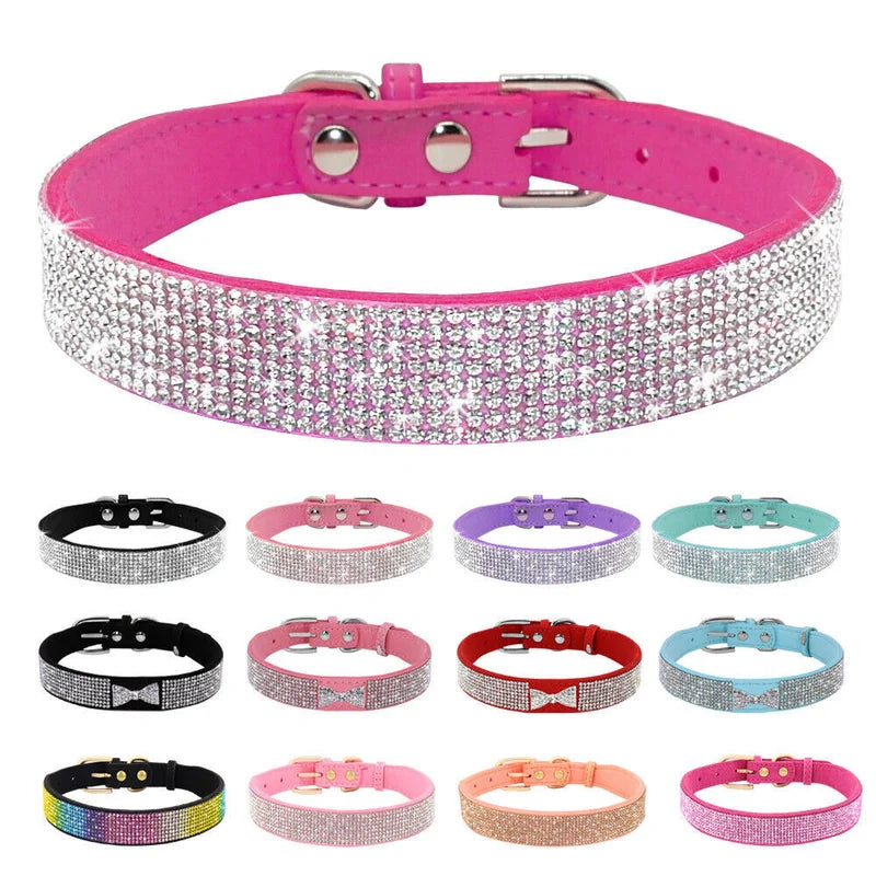 Premium Bling Rhinestone Leather Dog Collar Adjustable